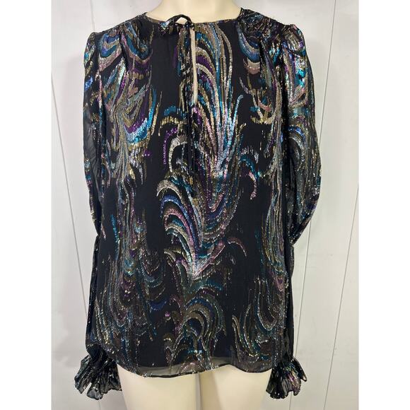 TRINA TURK Ambrosial Top Blouse in Black Multi. Size S. - Picture 4 of 9